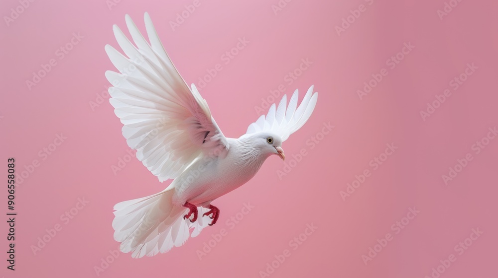 Flying dove. Pigeon on a pink background. Flying dove. Pigeon on a pink background.