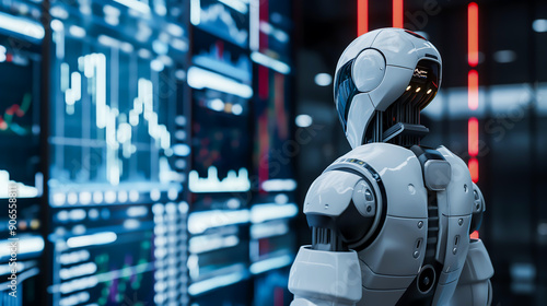 Wallpaper Mural Back view of a humanoid robot standing looking analyzing the trading graph, symbolizing the graph growth up and artificial intelligence for stock market analysis
 Torontodigital.ca