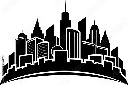 Urban Vibe with Beautiful City Skyline, Elegant City Skyline Silhouette Illustrations: Perfect for Cityscape Decor