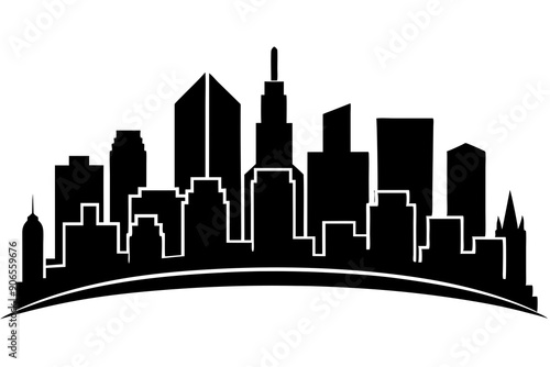 Urban Vibe with Beautiful City Skyline, Elegant City Skyline Silhouette Illustrations: Perfect for Cityscape Decor