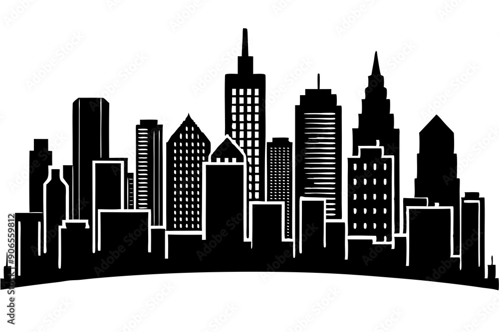 Urban Vibe with Beautiful City Skyline, Elegant City Skyline Silhouette Illustrations: Perfect for Cityscape Decor Urban Vibe with Beautiful City Skyline, Elegant City Skyline Silhouette Illustrations: Perfect for Cityscape Decor