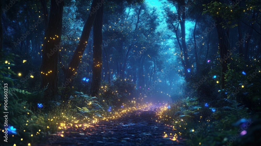 Enchanted Forest Path with Fireflies Enchanted Forest Path with Fireflies