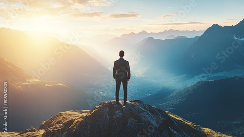 Reaching New Heights: A Businessman's Triumph at the Mountain Peak