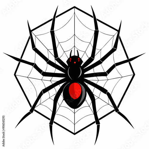 Black widow Spider on a web silhouette illustration