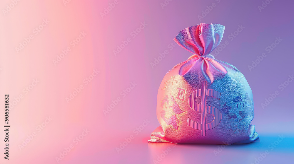 Bag of money with yen symbol on a pastel lavender background, 3D illustration Bag of money with yen symbol on a pastel lavender background, 3D illustration
