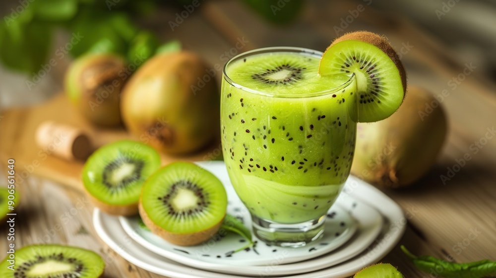 Juice drink with fresh kiwi fruit Juice drink with fresh kiwi fruit