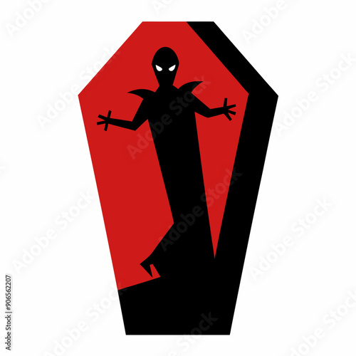 Coffin with a vampire rising silhouette vector