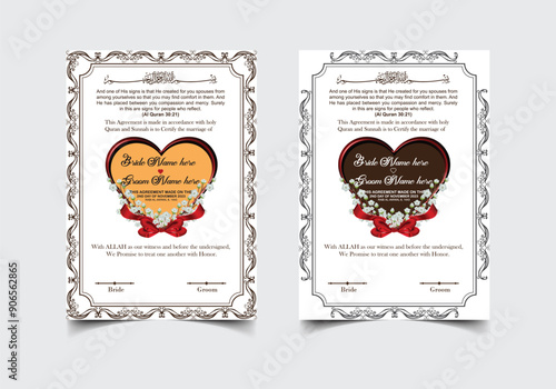 Nikkah Contract Marriage Agreement Certificate Template Design 