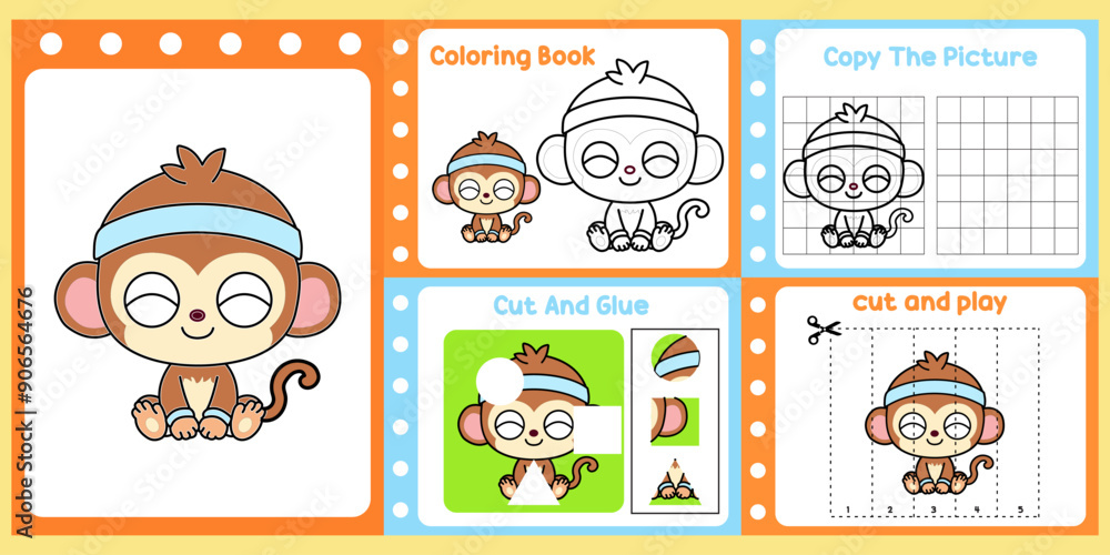 worksheets pack for kids a monkey vector. worksheets pack for kids a monkey vector.