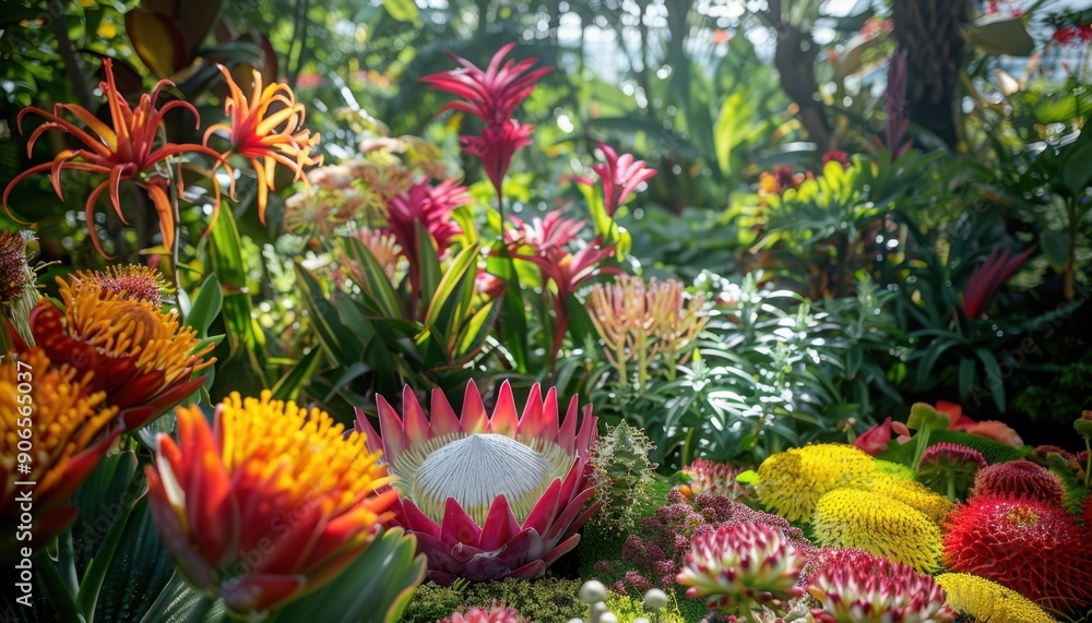 Vibrant Tropical Flowers in Full Bloom on a Sunny Day Vibrant Tropical Flowers in Full Bloom on a Sunny Day