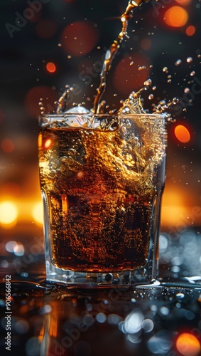 Inviting Close-up of Coke Beverage Pouring into a Glass on a Dark Background, Capturing the Essence of Refreshment
