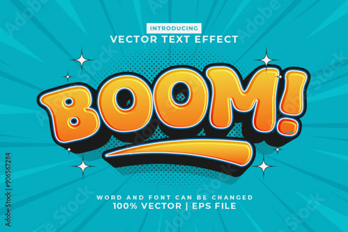 Editable text effect Boom 3d Cartoon Comic style premium vector