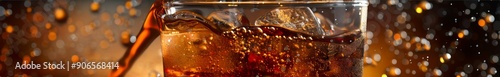 Inviting Close-up of Coke Beverage Pouring into a Glass on a Dark Background, Capturing the Essence of Refreshment