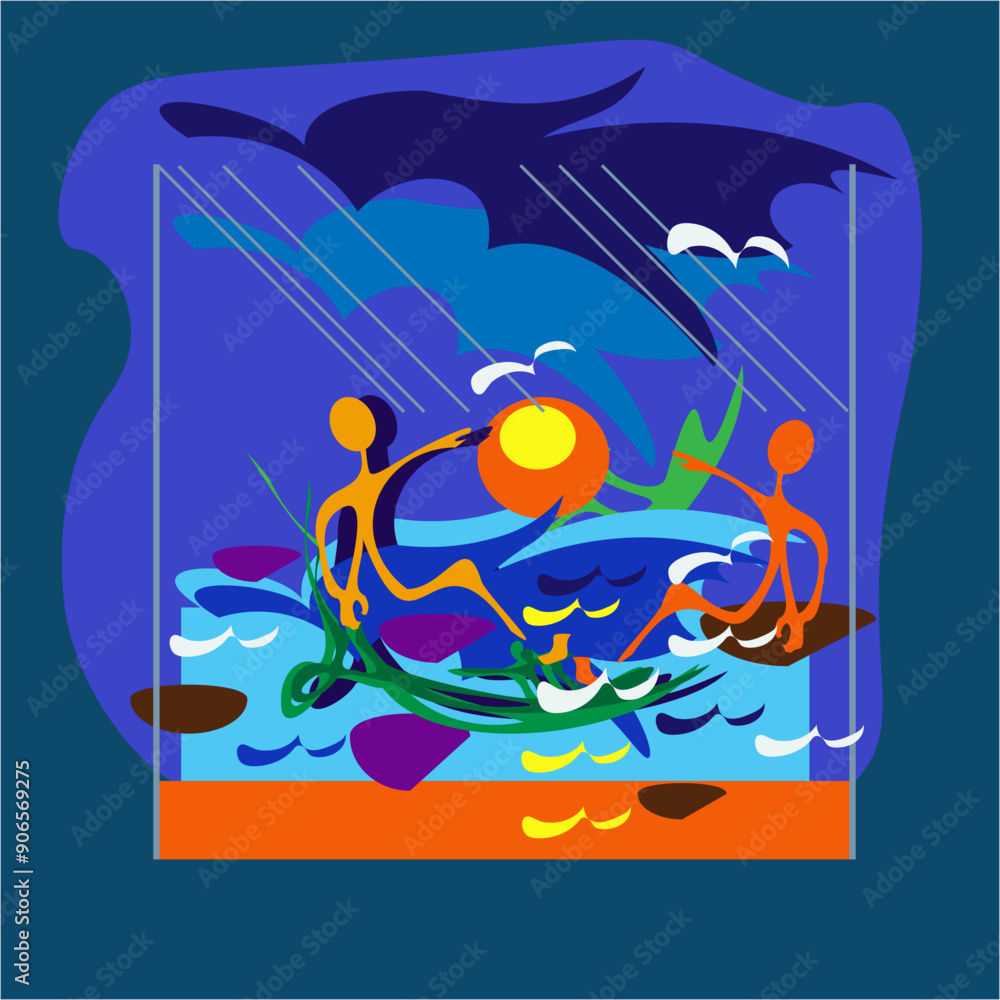 Naklejka premium illustration of a person with a fish