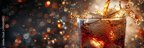 Inviting Close-up of Coke Beverage Pouring into a Glass on a Dark Background, Capturing the Essence of Refreshment