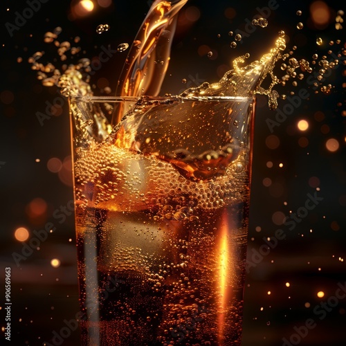Inviting Close-up of Coke Beverage Pouring into a Glass on a Dark Background, Capturing the Essence of Refreshment