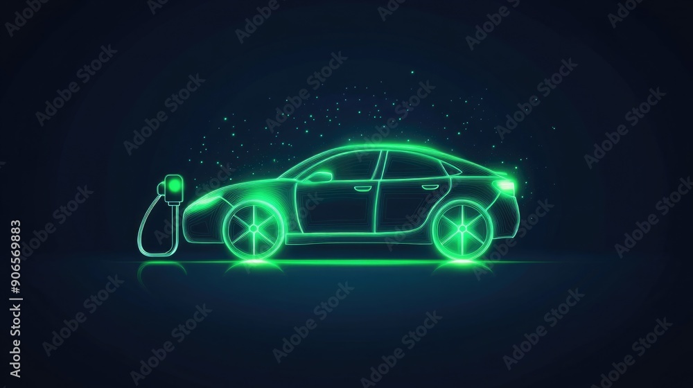 Electric car with E plug green icon symbol, Hybrid vehicles charging point logotype, Eco friendly vehicle concept, Vector illustration Electric car with E plug green icon symbol, Hybrid vehicles charging point logotype, Eco friendly vehicle concept, Vector illustration