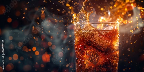Inviting Close-up of Coke Beverage Pouring into a Glass on a Dark Background, Capturing the Essence of Refreshment