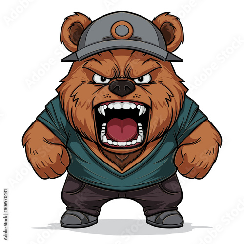 Angry Grizzly Bear Cartoon Aggressive Vector illustrations for your merchandise t-shirt, stickers and Label designs, poster, greeting cards advertising business company or brands. photo