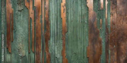 A striking display of textures showcasing green patinas and rusty patterns in a brutalist style