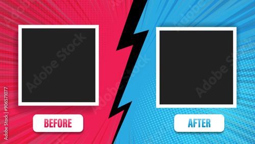 Colorful before and after frames. Vector illustration. Vector template. Design template in two different color background.