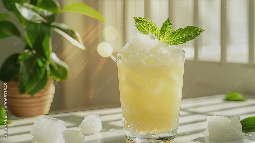 Refreshing Summer Cocktail with Mint Garnish and Ice Refreshing Summer Cocktail with Mint Garnish and Ice