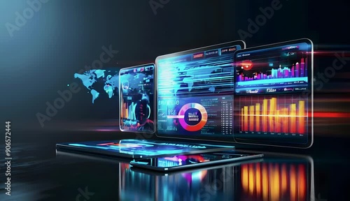 Dashboard for digital marketing metrics, mobile app sales analysis banner.