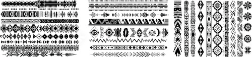 The borders are a single geometric line. The border and dividers are tribal