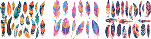 Flat color feathers, imported indigenous indian decorative elements.