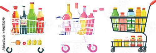 Grocery store trolley and cart. Illustration of the trolley and cart in the supermarket