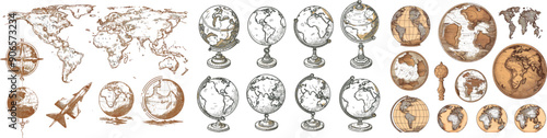 Sketch of the planet earth with continents and oceans. Map of the world sketch with oceans and continents.