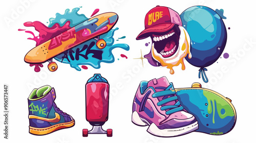 Four of Street Art Icons. Graffiti Skateboard Hip-hop