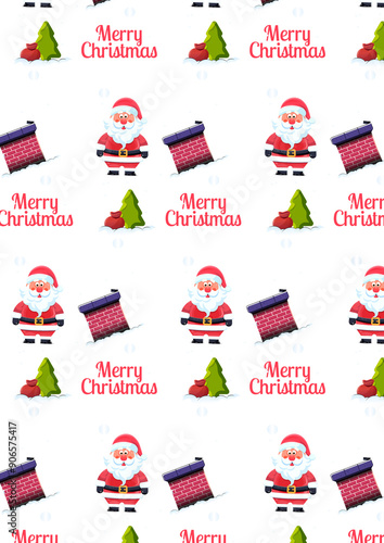 Christmas and New Year seamless pattern with Santa Claus and Christmas tree on the white background.