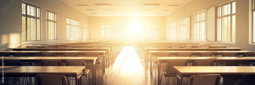 Empty classroom. Back to school concept in high school. Vintage wood lecture chairs and desks. Empty classroom. Back to school concept in high school. Vintage wood lecture chairs and desks.