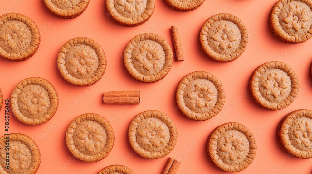 Visually appealing cookies with cinnamon sticks against a vibrant, colorful background Visually appealing cookies with cinnamon sticks against a vibrant, colorful background