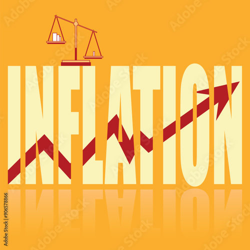 Inflation poster. Vector poster on a social theme. Word Inflation on orange background with reflection.