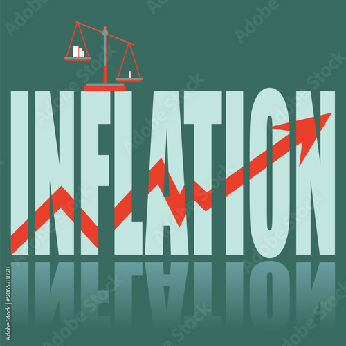 Inflation poster. Vector poster on a social theme. Word Inflation on green background with reflection.