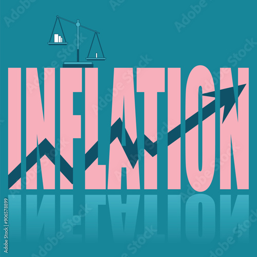 Inflation poster. Vector poster on a social theme. Word Inflation on blue background with reflection.