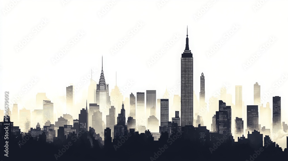 Obraz premium USA Cityscape silhouette, minimalism, white backgroud, copy and text space, 16:9