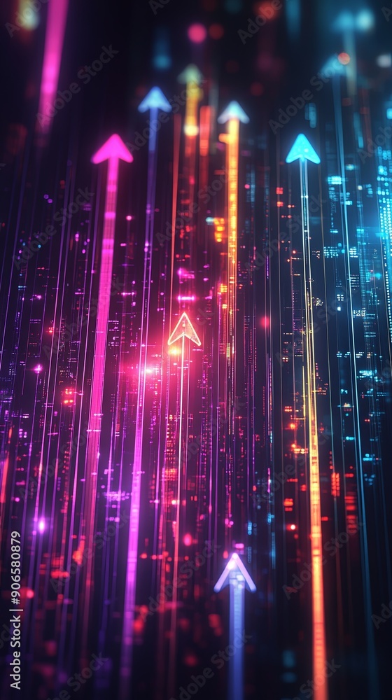 Colorful Upward Arrows in a Tech-Inspired Scene Colorful Upward Arrows in a Tech-Inspired Scene