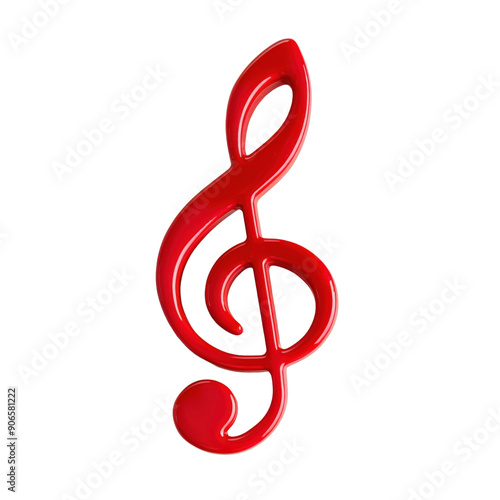 Red treble clef icon on a transparent background, symbolizing music and melody, perfect for artistic and musical design projects.