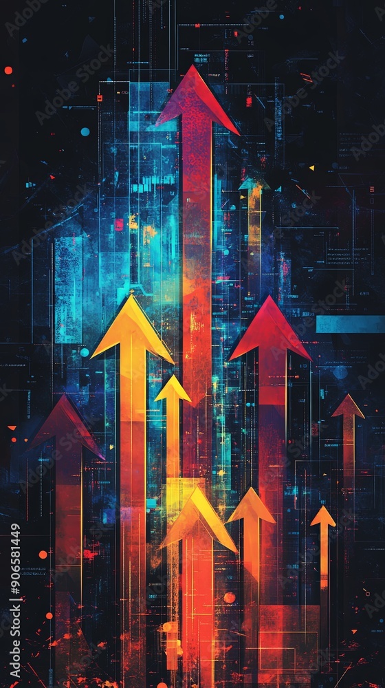 Colorful Upward Arrows in a Tech-Inspired Scene Colorful Upward Arrows in a Tech-Inspired Scene