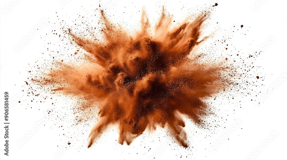 Isolated white background with bright mocca paint color powder festival explosion burst. Isolated white background with bright mocca paint color powder festival explosion burst.