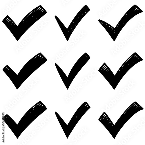 There are several black check marks displayed prominently on a white background