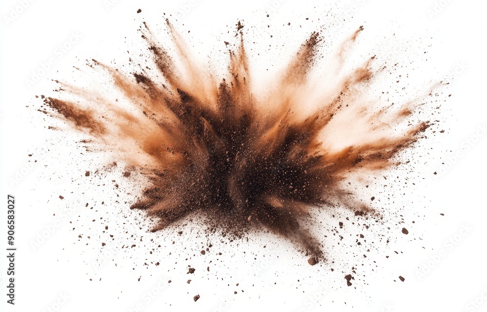 An explosion of brown powder on a transparent or white background An explosion of brown powder on a transparent or white background