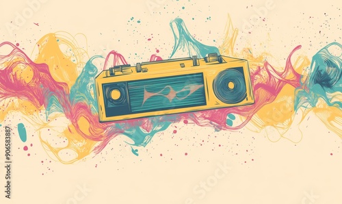 Lifestyle graffiti design with boombox radio on abstract background