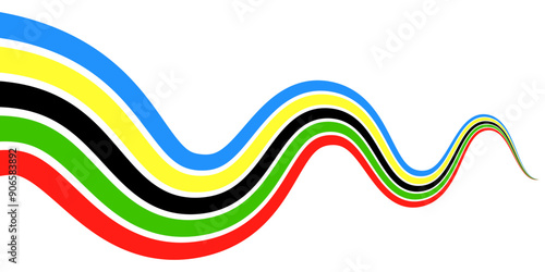 Abstract wavy stripes way of Olympic games colors isolated white background. Vector illustration.