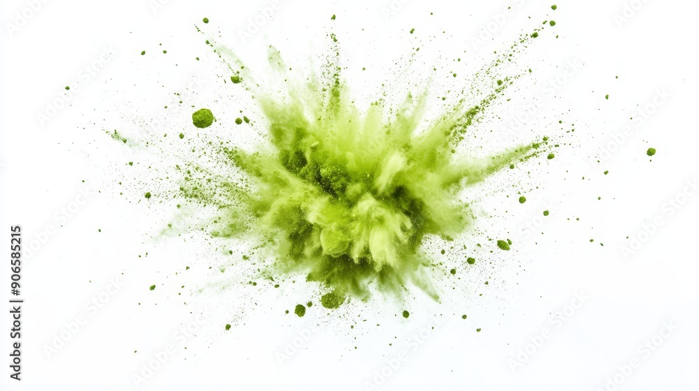 Powder splattering on abstract background, frozen motion of green powder exploding. Powder splattering on abstract background, frozen motion of green powder exploding.