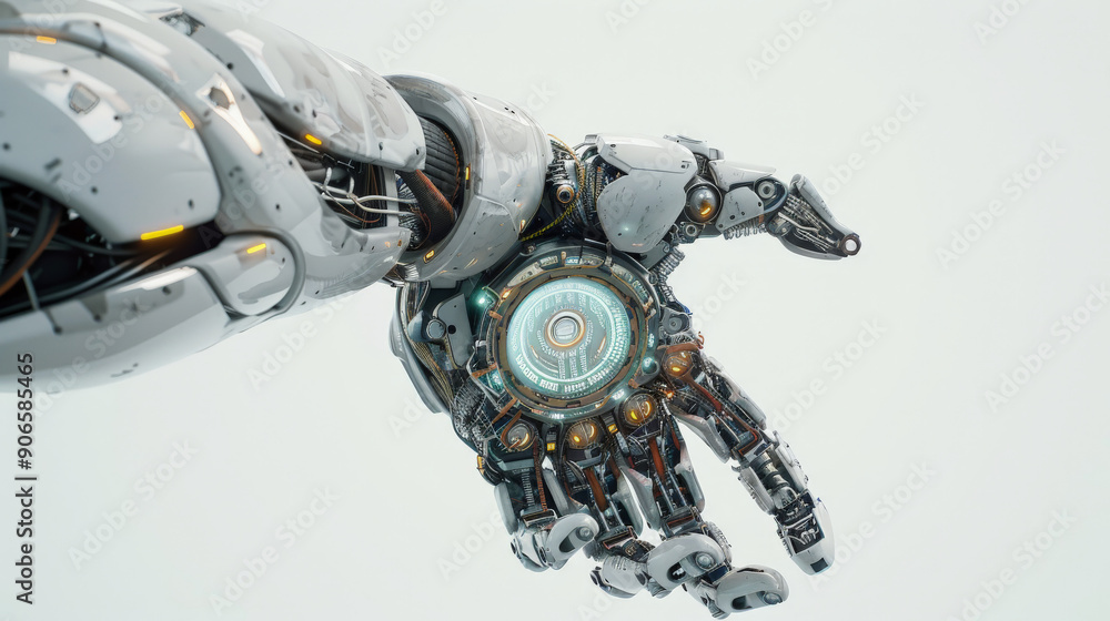 Futuristic Cyborg Holding Technological Element Futuristic Cyborg Holding Technological Element