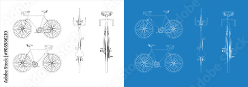 outline vintage bike vector illustration  blueprint. isolated in transparent background